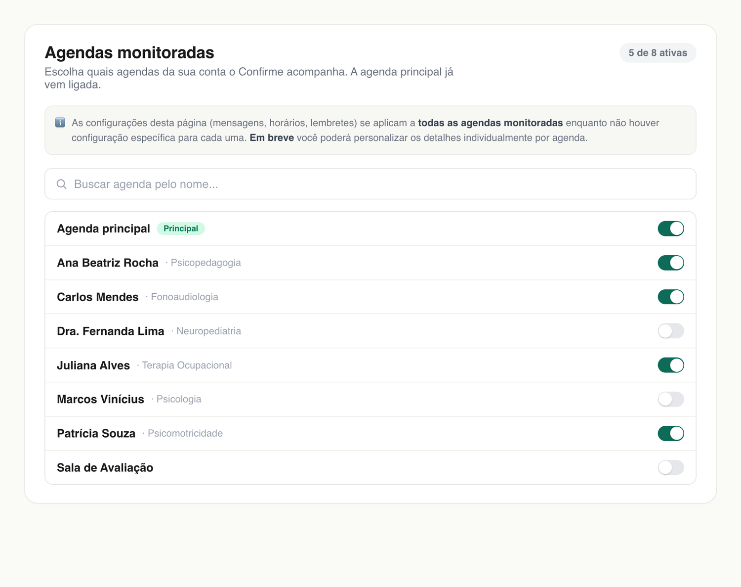 Tela de agendas monitoradas no painel do Confirme.ai